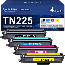 TN221 TN225 High Yield Toner Cartridges Replacement for Brother TN225 Toner use with MFC-9130CW MFC-9330CDW HL-3140CW HL-3150CDN DCP-9020CDW Printer (1 Black, 1 Cyan, 1 Magenta, 1 Yellow, 4 Pack)