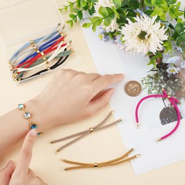 UNICRAFTALE Pack of 12 12 Colours Sliding Bracelets Nylon Bracelet with Twisted Cord and Chain Links with Brass Fittings Adjustable Bracelet Chains for Jewellery Making DIY Bracelet Making