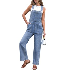 Luvamia Blue Denim Overalls Women's Plus Size Bibs Jumpsuit Casual Jean Size X-Large to 18