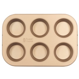 Russell Hobbs COMBO-8221 Pack of 2 Opulence Muffin Trays, Baking Tin for Yorkshire Puddings, Pies, Cupcakes, Easy Clean, PFOA Free, Long-Lasting, Oven Safe to 220 Degrees, Carbon Steel, 6 Cup, Gold