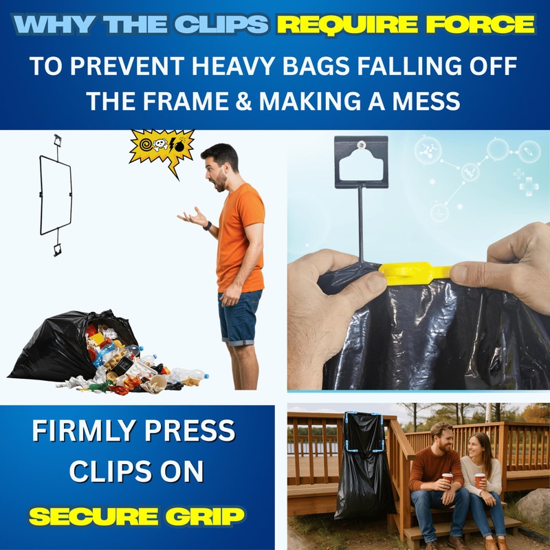 Portable Trash Bag Holder Stand For 20-33+ Gallon Liners 16x17in