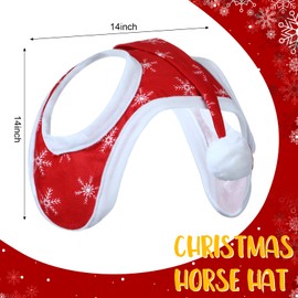 Abbylike Santa Hat for Horse Christmas Horse Hat Fluffy Xmas Santa Horse Hat Horse Santa Cap for Christmas Holiday Parade (Snowflake Style)