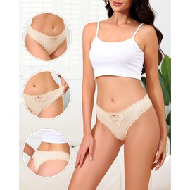 LEVAO Lace Thongs Low Waisted Underwear for Women Stretch Bikini Panties T Back Hipster Cheeky Breathable Briefs Multipack