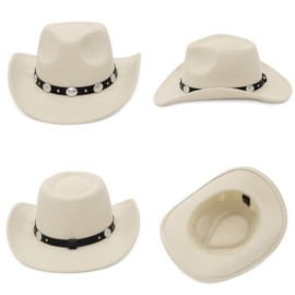 GEMVIE Cowboy Hat for Women Men Classic Belt Buckle Cowgirl Hat Western Style Fedora Cowboy Hat White