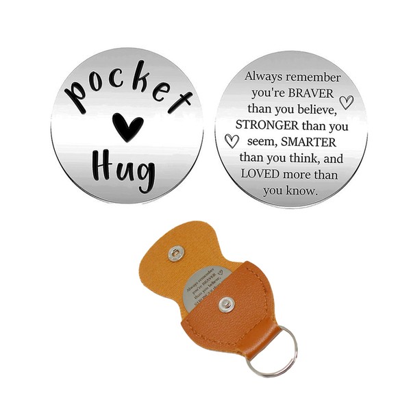 Generic Pocket Hug Token with Leather Keychain Inspirational Birthday Long