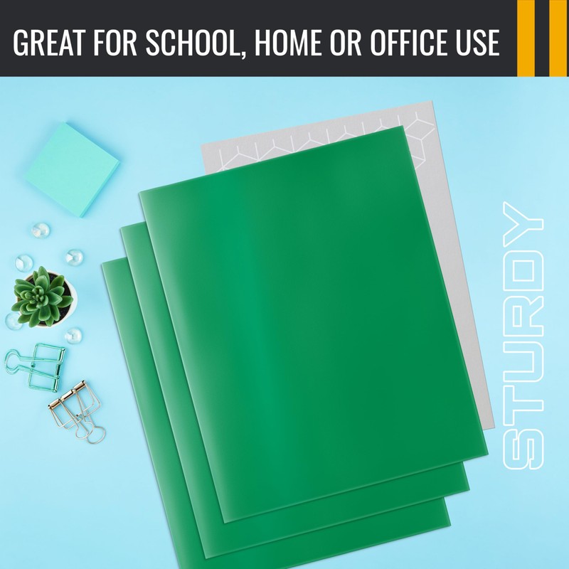 Better Office Products 2 Pocket Glossy Laminated Green Paper Folders,