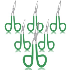 VISION TEK MED 6 Pieces Tweezers Scissor Handle Straight Tip Scissor Shaped Eyebrows Tweezers for Hair Plucker Remover Facial Hair Eyebrows Care (Green)