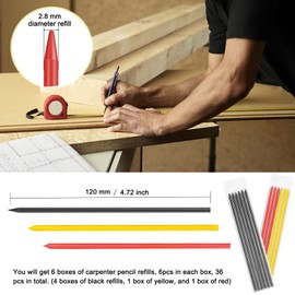 Tracer Pencil Refills, 36 Pcs 2.8mm Deep Hole Pica Pencil Refill Carpenter Pencil Refills for Builders Woodworking Building Construction Art Creation for Carpenters Builders Designers(Colourful)