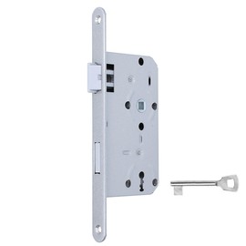 MS Beschläge Door Lock with Lock Case, 55 mm, Backset Mortice Lock, Metal Lock, Interior Door Lock, 235 mm x 20 mm, Rounded End (Deadlock, DIN Left)