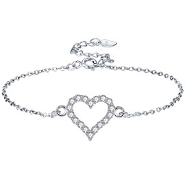 Lydreewam Love Heart Bracelet for Women with 3A Cubic Zirconia 925 Sterling Silver Bracelet Packed in Valentine's Day Jewelry Box, Adjustable 16+3 cm