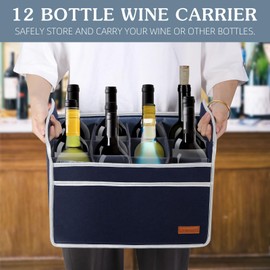 ReFeltidolom 12 Bottle Wine Carrier, Thicken Felt Wine Carry Case Collapsible Wine Bottle Storage Box Liquor Bottle Tote with Handles for Travel, Party, Picnic (Navy Blue)