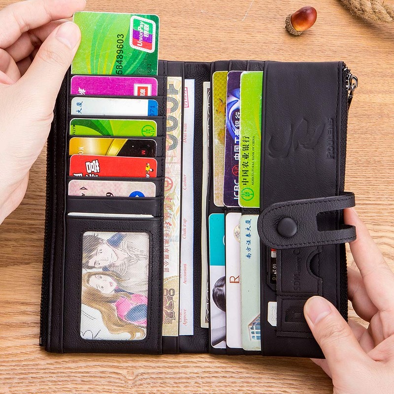 Roulens Genuine Leather Women's Wallets,Multi-Function Slim Bifold Zipper Clutch Purse,Large