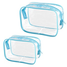 Tabanzhe Clear Travel Toiletries Bag-2 PCS Waterproof Make up Bag with Zippers PVC Cosmetic Pouch Wash Organizer Case Travel Accessories for Men Women Business Bathroom Storage(Blue)