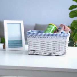 White Willow Woven Basket with Blue and White Lattice and Detachable Rectangular Wisteria Woven Basket Natural Rattan Storage Basket Pastoral Style Candy Storage Table Organization Kitchen Storage