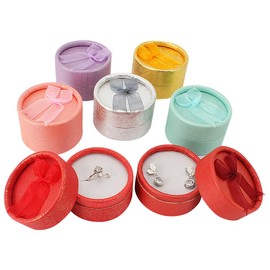 UUYYEO 14 Pcs Cardboard Round Ring Boxes Small Ring Gift Box Stud Earring Gift Box Case Jewelry Gift Boxes with Bow for Ring Earring