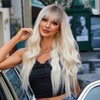 Gradient Blonde Brown Long Curly Wig Women Heat Resistant Synthetic