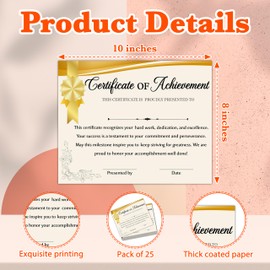 Gold Certificate of Achievement, 25 Pcs Medals Certificate of Completion, Award Certificates for School Students Teachers Employees, End of Year Ceremony Party Decorations Supplies -05