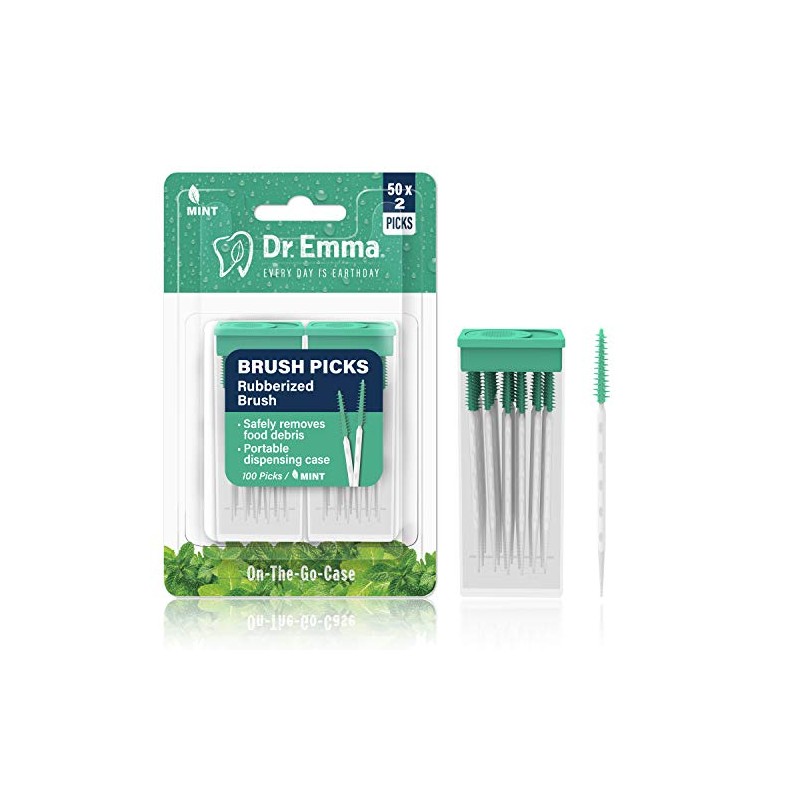 Dr. Emma Brush Picks Rubberized Brush Mint Brush Picks, 2