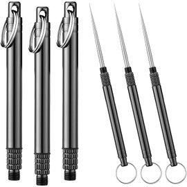 Unikstone 3 Pieces Portable Titanium Toothpicks, Metal Pocket Toothpick Reusable Toothpicks With Stainless Steel Toothpick Holder for Outdoor Camping, Picnic, Travel (Black)