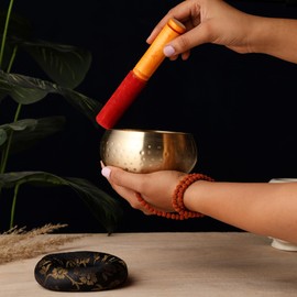 Tibetan Singing Bowl - 4" Singing Bowl Set with Beater and Cushion, Beautiful Sound for Healing, Yoga, Meditation and Relaxation