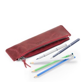 Londo Genuine Leather Pen Case with Zipper Closure, Pencil Pouch Stationery Bag (Maroon)