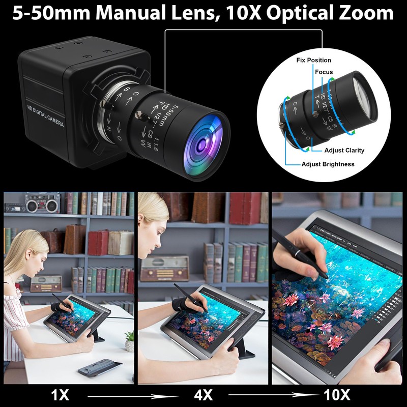 SVPRO 16MP USB Camera with Manual 5-50mm Lens, 10x Optical