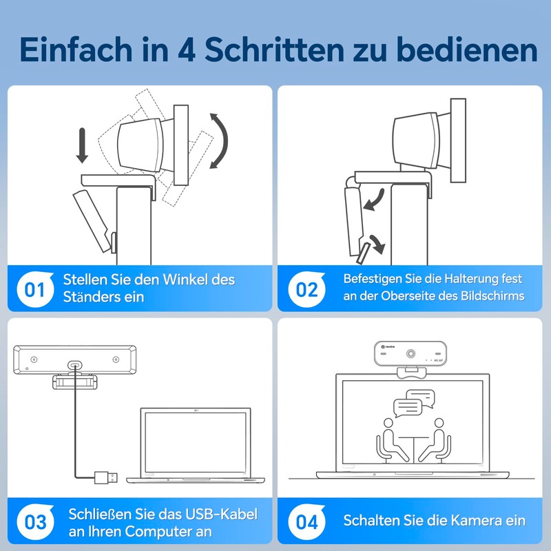 N newline PC Webcam 4k/30fps mit 2 Mikrofonen mit Rauschunterdrückung,