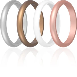 ThunderFit - Anillo de boda, silicona fina y apilable, para mujer, 2.5 mm de ancho y 1.8 mm de grosor, Oro rosa, plata, blanco, mujeres bronce, 5.5 - 6 (16.5mm)