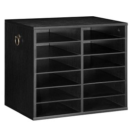 HOOBRO Literature Organizers, 12 Compartments Office Mailbox with Adjustable Shelves, Wood Countertop Literature Sorter for Office, Home, Classroom, Mailrooms Organization Black BK12WF01