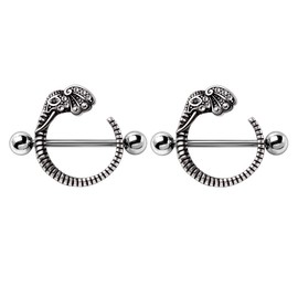 Pierced Owl 14G Stainless Steel CZ Crystal Paved Elephant Head Nipple Shields, Sold as a Pair