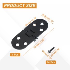 sourcing map Folding Table Flip Hinge 3" x 1", 180 Degree Butler Tray Hinges Heavy Duty Flap Round Edge Hinge with M4 Screw for Sewing Machine Cabinet Door Black Pack of 4