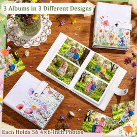 Tinlade 3 Pcs Wildflower Small Photo Albums for 4x6 Inch Films 56 Pockets Mini Leather Photo Albums Picture Book Back to School Gifts for Family Friends Graduation Wedding Travel Vacation