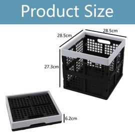 Afromy 18 L Plastic Square Collapsible Crates, Set of 3 Folding Milk Crates, Black