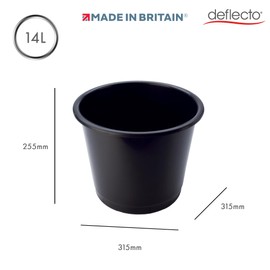 Deflecto CP025YTBLK 14 Litre Plastic Waste Bin - Black