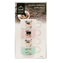 Paris Prix Espresso Cups Set of 4, Ceramic, Diameter 6 cm, Height 6 cm, Classic, White, Reusable, Espresso, Round