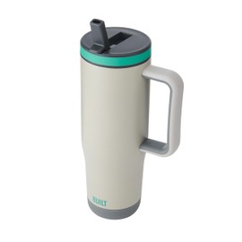 BUILT 40 Ounce Double Wall Stainless Steel Cascade Tumbler with Flip Up Straw Lid and Handle, Hot or Cold Tumbler, Concrete Grey