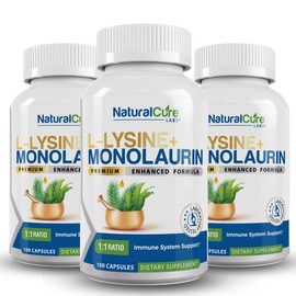 L-Lysine + Monolaurin 600mg – 1:1 Ratio, 100 Capsules – Immune & Digestive Support by Natural Cure Labs:_3 Bottles ($5.00 off)