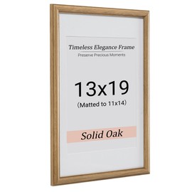 Heimlove 13x19 Picture Frame,13 x 19 Solid White Oak Photo Frame Matted to 11x14 with Tempered Glass,13"x19" Handcrafted wood Poster Frame,Vertical or Horizontal Wall Hanging Display,1 Pack