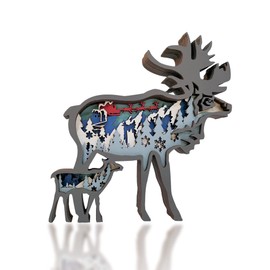 CmayAlgc 3D Wooden Reindeer Decor Forest Animal Crafts Statues Rustic Farm Wood Art Wall Sculpture Home Decoration Creative Gift for Office Farmhouse Bedroom Desktop Living Room Cabin