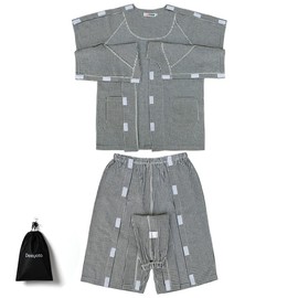 DEEYOTA 介護パジャマ 半袖 綿100％ マジックテープで全開 入院パジャマ オムツ交換 寝たきり 骨折する 点滴中サポート 高齢者 シニア 部屋着 室内着 ブラックL