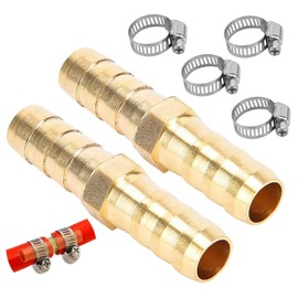 Brass Hose Connector 8 mm 2 Pieces with 4 Pieces Stainless Steel Hose Connector 1/2 Inch Pipe Clamps for Water/Fuel/Air, Stable Connection for Various Liquids