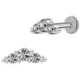 DENI Silver 3 Rhinestone Helix Bar 10mm Wide 6mm Short Bar 1.2mm Standard Thickness Very Original Design, Silver