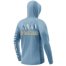 Palmyth Mens Fishing Shirts UV Sun Protection Vented Hoodie Long Sleeve with UPF 50+ Neck Gaiter AiryBlue Tapped 3X-Large