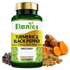 Etanics Turmeric Tablets 2500 mg with Black Pepper 2500 mg – High Strength Curcumin Supplements - Vegan – Etanics - Made in The UK
