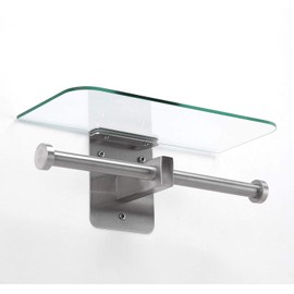 JackCubeDesign Double Toilet Paper Holder with Glass Shelf, Wall Mount Stainless Steel Dual Tissue Dispenser Holders for Bathroom (Glass Type2) - MK428D