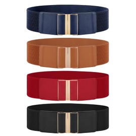 JASGOOD 4 Pack Wide Elastic Stretch Waist Belts for Women Dress Belt