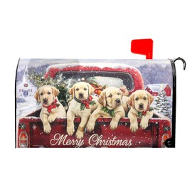 Kawani Merry Christmas Mailbox Covers with Magnetic Standard Size 21x18 Inch, Winter Xmas Red Truck Puppy Dogs Farmhouse Post Box Wrap Cover for Garden Yard Outdoor
