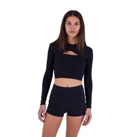 Hurley Women's Max Solid Rib Cropped Cross Yoke Rashguard Rash Guard Shirt