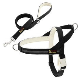 Plutus Pet Cotton Dog Harness and Lead Set, Reflective and Soft Padded, Quick Fit Vest Harness, for Small, Medium and Large Dogs, Black, XXS