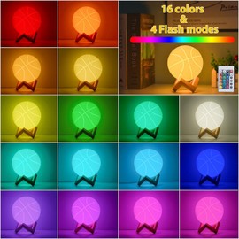 Balkwan 18 cm Basketball Night Light for Boys 16 Colours Changing Sport Moon Lamp for Kids Dimmable with Remote Control Home Decor Birthday Gifts for Kid